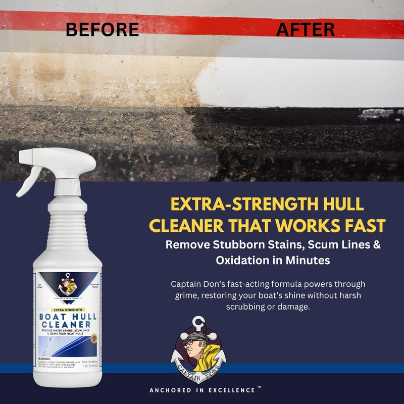Captain Don's Boat Hull Cleaner – Marine-Grade Formula for Water Spot Removal and Fiberglass Stain Cleaning – Must-Have Boat Cleaning Supply (32 oz.)