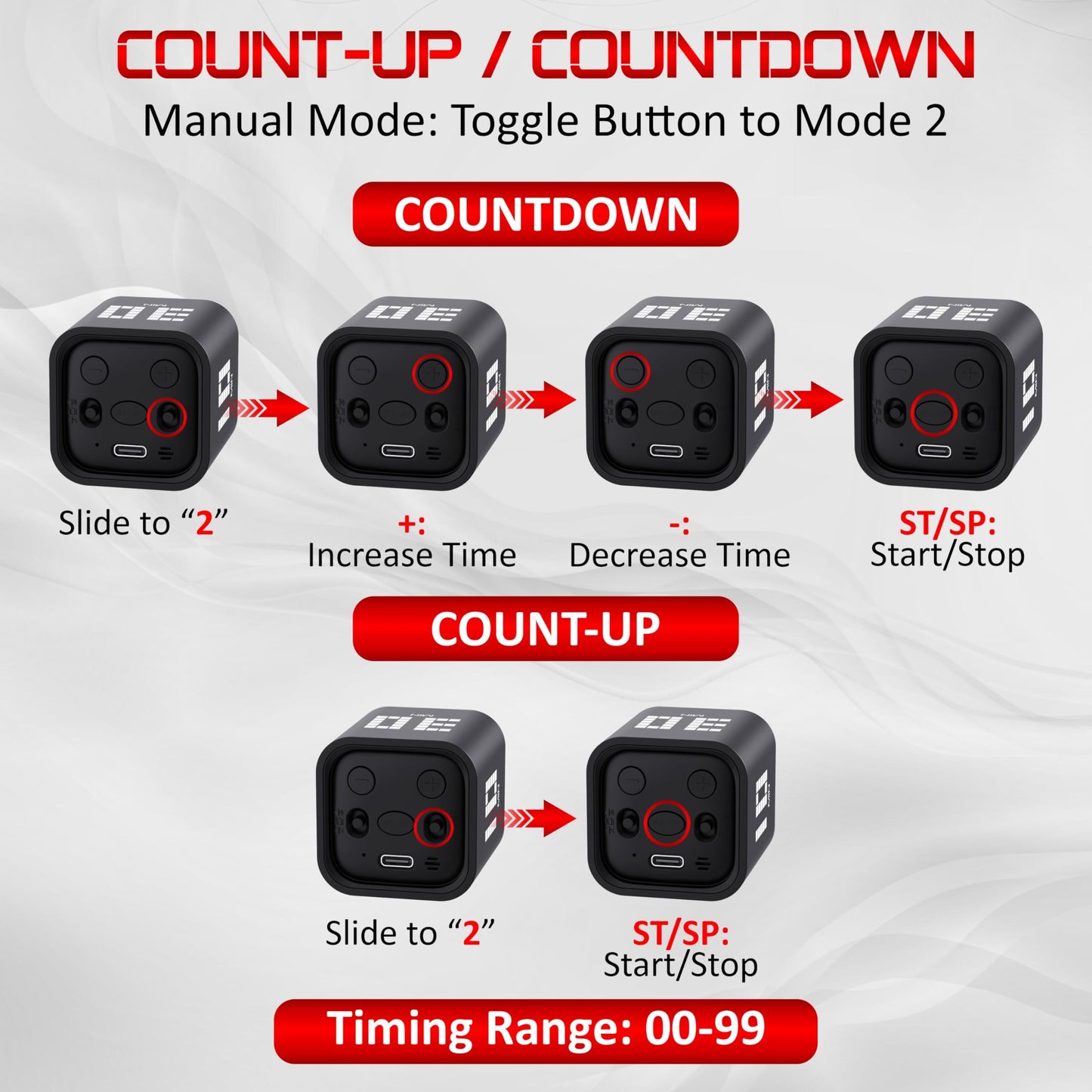 Digital Pomodoro Timer Cube, Rechargeable Type-C Productivity Countdown Clock for Study, ADHD, Kids, Kitchen, 5, 10, 30, 60 Minutes Presets with Volume Control, Black