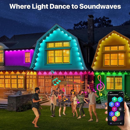 Permanent Outdoor Lights,50FT RGB+IC LED Lights with Smart APP & Remote Control, 72 Scene Modes, Waterproof IP65 for Holiday,Christmas,Yard Decorations(Extension Cord Not Included)