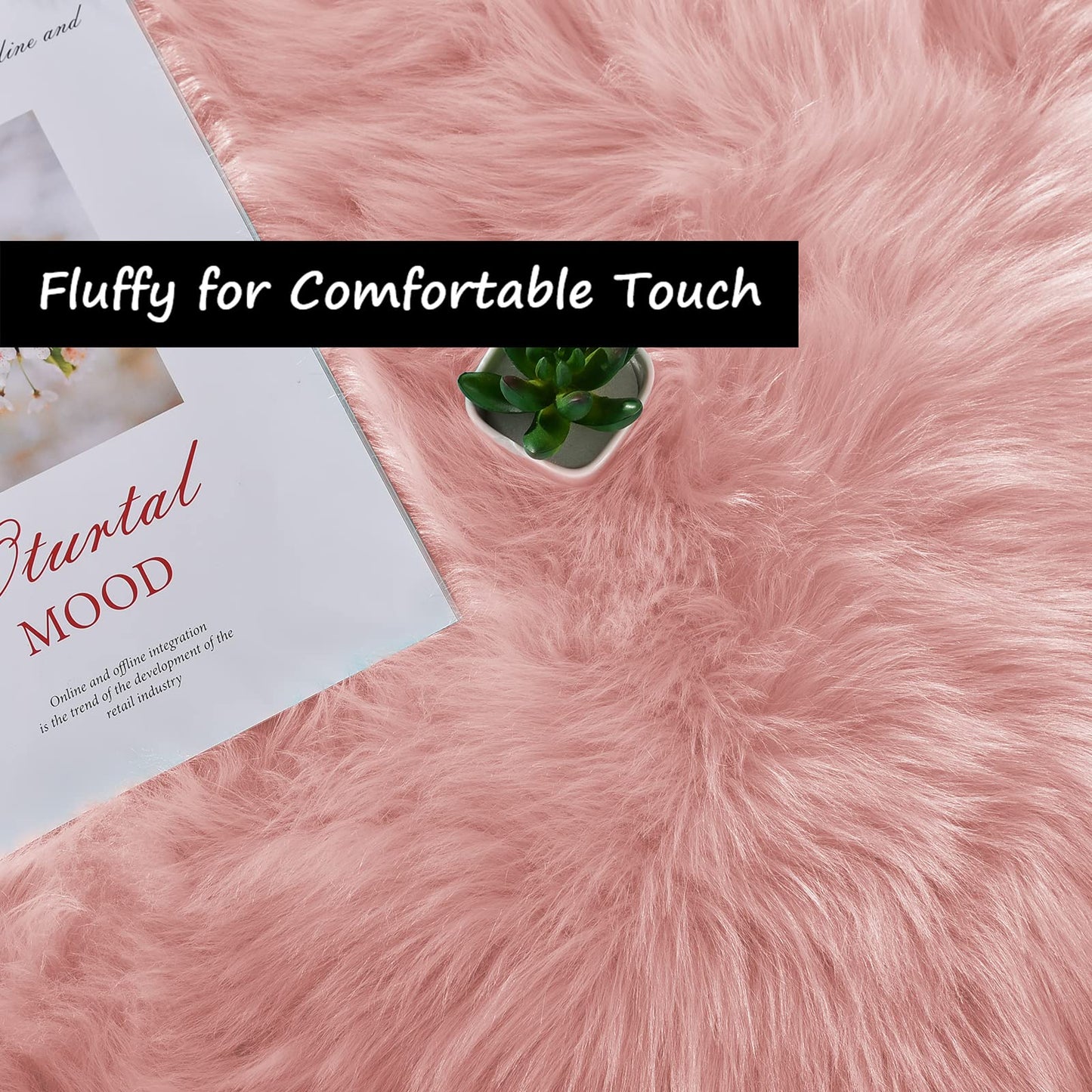 Goolela Pink Fluffy Fuzzy Rug for Girls Bedroom 3x5 Faux Fur Rug Furry Shag Bedside Carpet for Play Room Dorm Soft Plush Rectangle