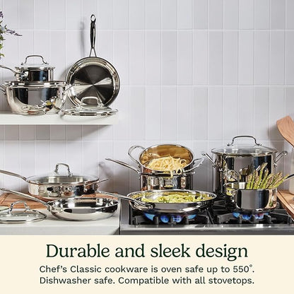 Cuisinart 1.5 Quart Sauce Pan with Cover, Stainless Steel Pot with Lid, Small Kitchen Pots, Dishwasher Safe, Compatible with Induction, Electric, Gas Cooktops, Oven Safe Saucepan, Cool Grip Handles