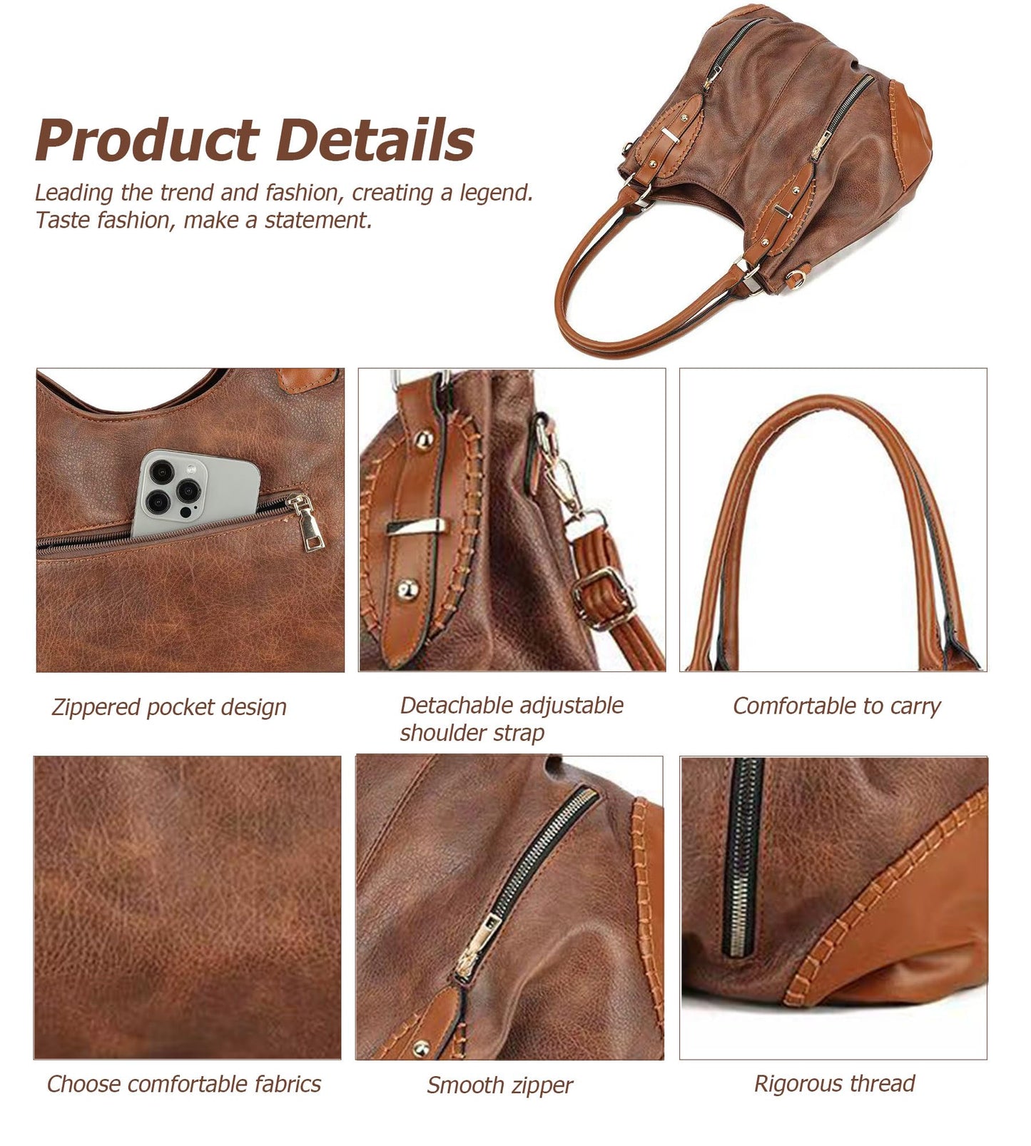 myfriday Vintage Large Leather Tote Handbags for Women, Soft Hobo Shoulder Bag Satchel Purse with Adjustable Strap