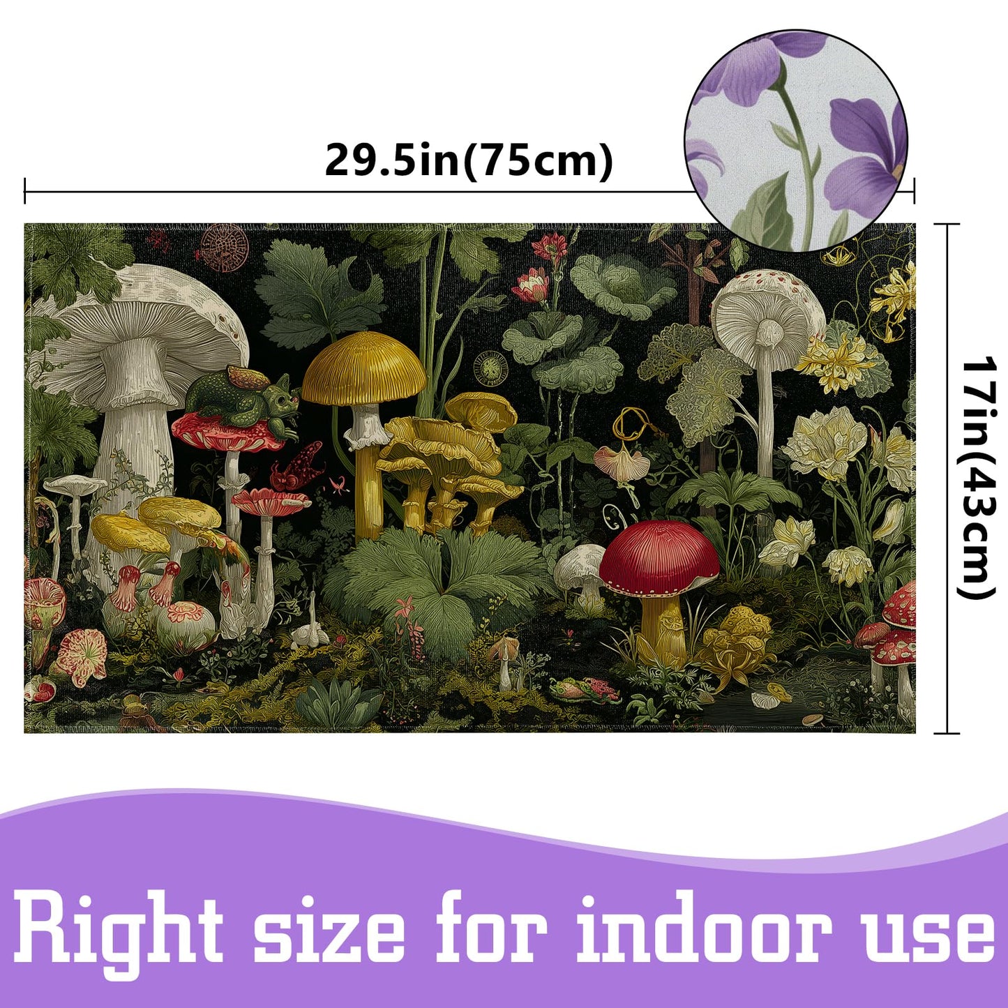 SOOYAH Mushroom Garden Indoor Door Mat, Fantasy Fungi and Plant Front Doormats, Magical Botanical Entryway Area Rug 17x29.5 Inch Soft Non Woven Floor Mats for Hallway Kitchen Bathroom Decor Gifts