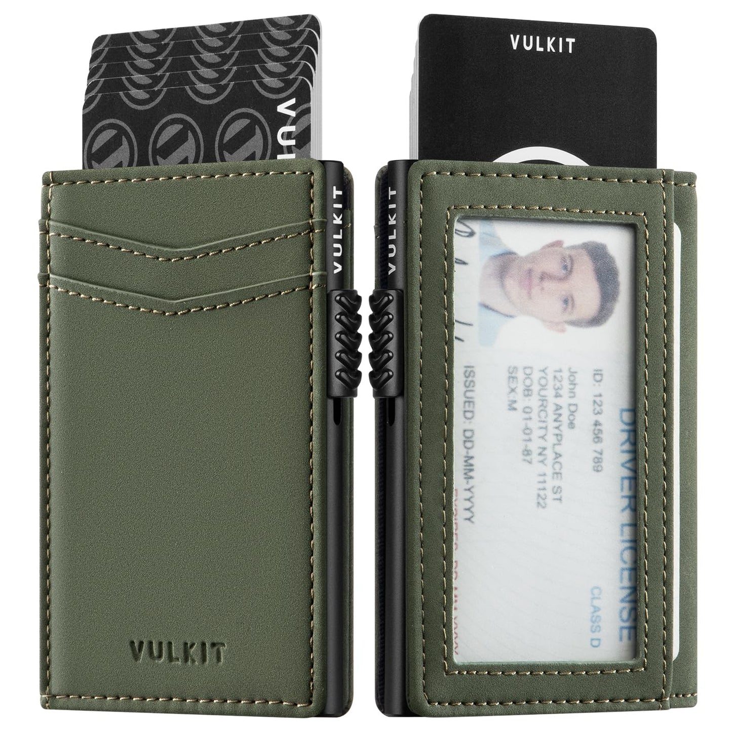 VULKIT Men's Wallet with ID Window Premium Leather Wallets RFID Blocking Minimalist Wallet Pop Up Card Holder Magnetic Closure
