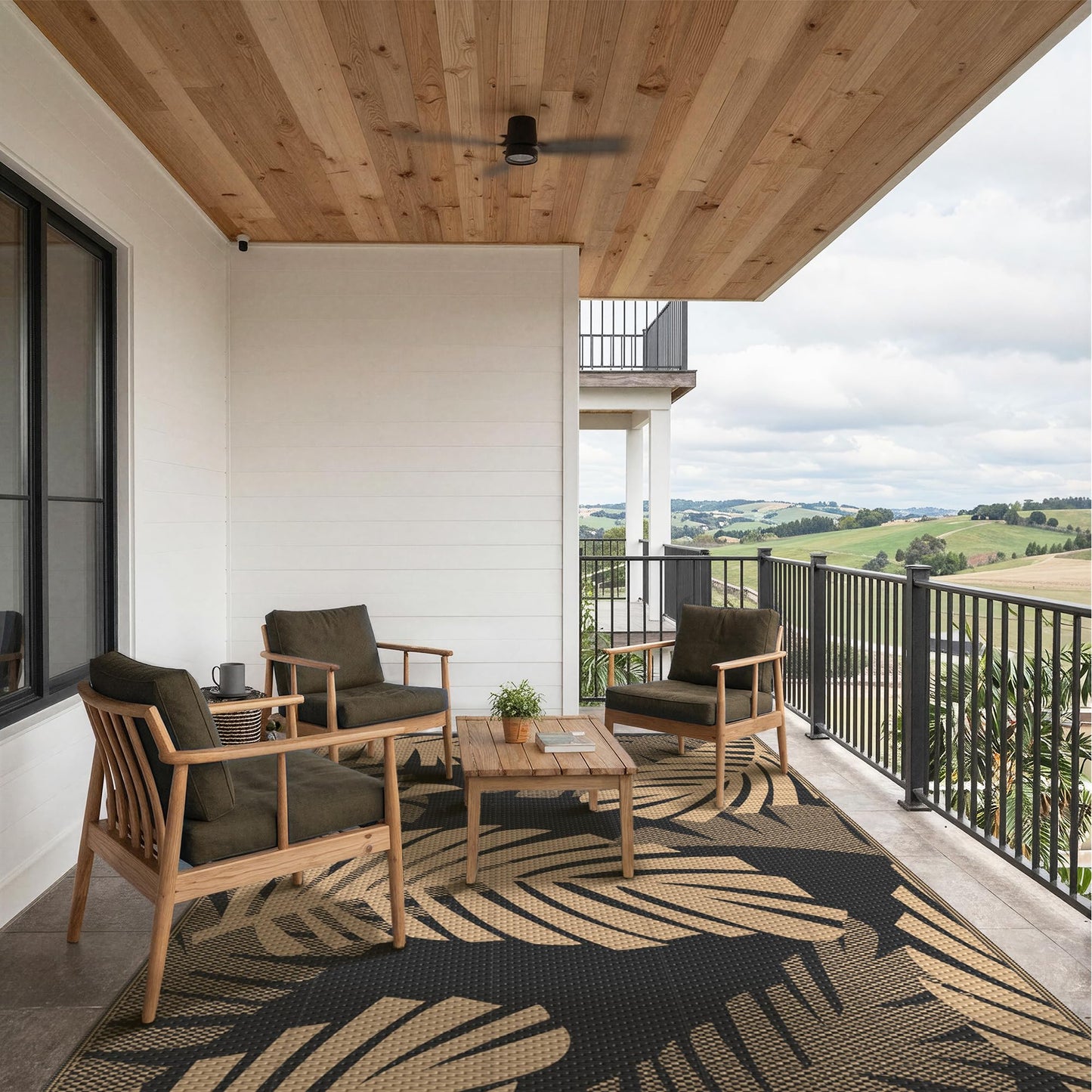 GENIMO Waterproof Outdoor Rug 5' x 8' for Patio Decor, Reversible Plastic Straw Area Rugs for Camping Clearance, RV Mat, Large Outside Carpet for Porch, Deck, Picni, Balcony, Garden, Black & Brown