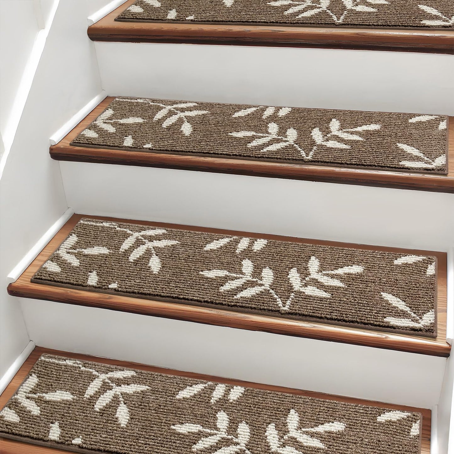 TANVILL Carpet Stair Treads, Non-Slip Stair Treads for Wooden Steps Indoor, 30”x8” Stair Runner for Pets Non Skid Wood Staircase Step Treads Reusable, Set of 15, Brown