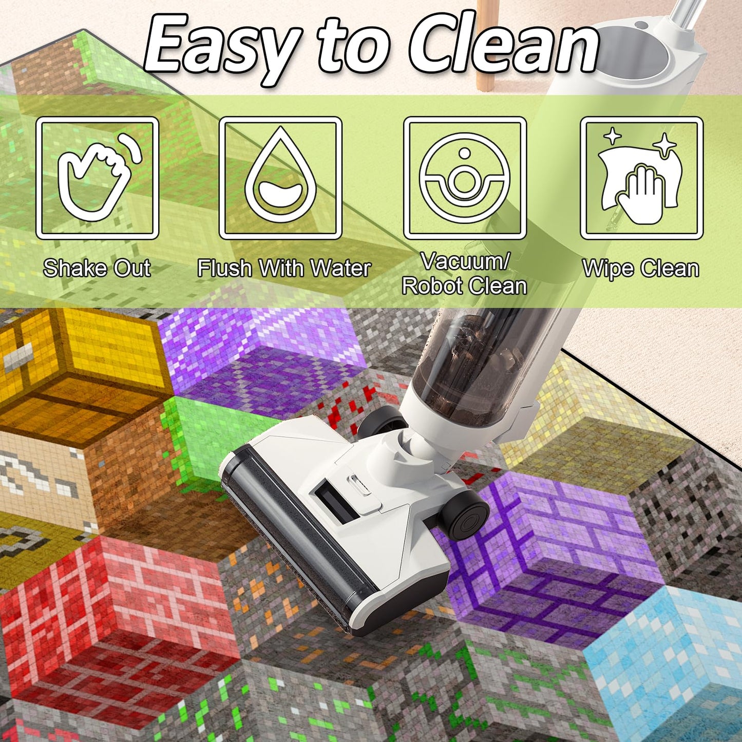 Block Game Rug Teen Boys Carpet with Pixel Games Element Decoration Mat, Cube Block Game Rugs for Boy’s Bedroom Living Room Playroom, Non-Slip Children Gaming Area Rugs (86" x 63")