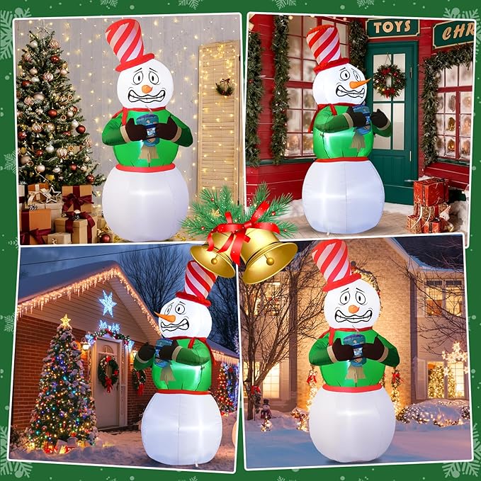 Elegear 6FT Animated Snowman Christmas Inflatables Outdoor Decorations, Shivering Snowman Inflatable Outdoor Built-in LEDs, Funny Christmas Blow Up Yard Decorations for Xmas Party Indoor Outdoor
