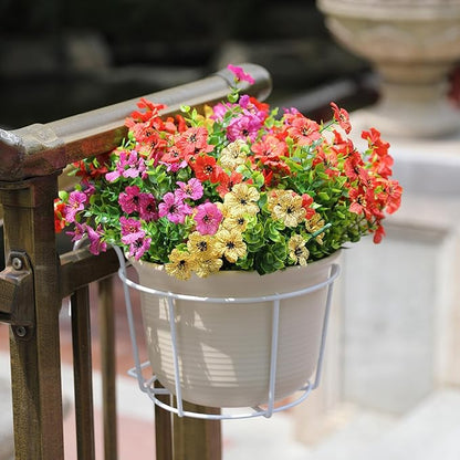 Outdoor Artificial Flowers, 16 Bundles Fake Flowers Autumn Decoration, No Fade Faux Plastic Shrubs for Garden Patio Porch Window Box Fall Decor (Fuchisa,Rose Yellow,Red)