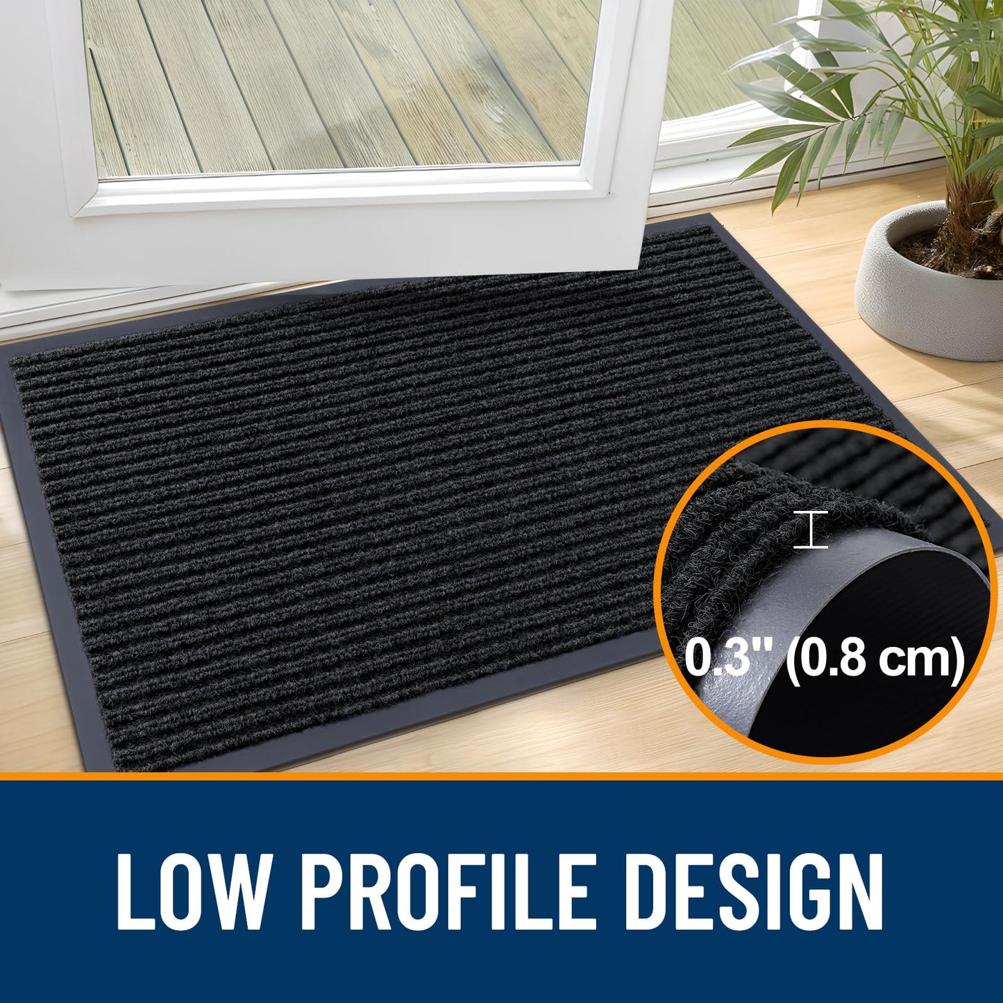 OLANLY Front Door Mat Indoor Outdoor Entrance, Waterproof Heavy Duty Doormat, Fade Resistant, Low Profile, Easy Clean Patio Porch Welcome Floor Mats for Entry, 71x30, Black