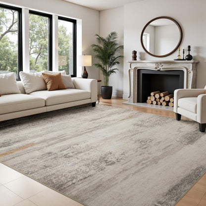 Joydeco Modern Abstract Washable 5x7 Area Rugs for Living Room, Machine Washable Bedroom Rug, Faux Wool Print Non-Slip Neutral Low Pile Stain Resistant Carpet for Dining Room Nursery Home Office Decor
