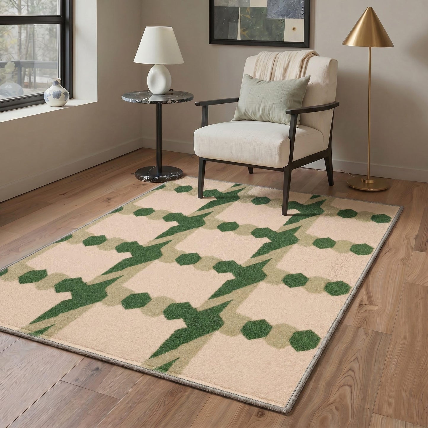 Bavni 8X10 Area Rugs for Living Room, Minimalist Geometric Grid Low Pile Non Slip Machine Washable Stain Resistant Indoor Rug for Bedroom Dining Room Home Office, Sage Beige
