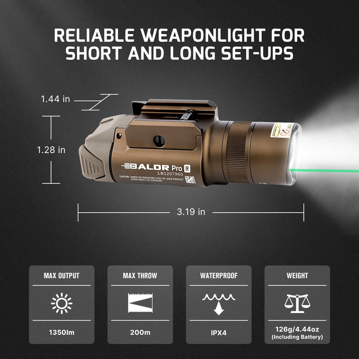 OLIGHT Baldr Pro R 1350 Lumens Magnetic USB Rechargeable Tactical Flashlight with Green Beam and White LED Combo, Rail Mount Weaponlight Compatible with 1913 or GL Rail, Built-in Battery