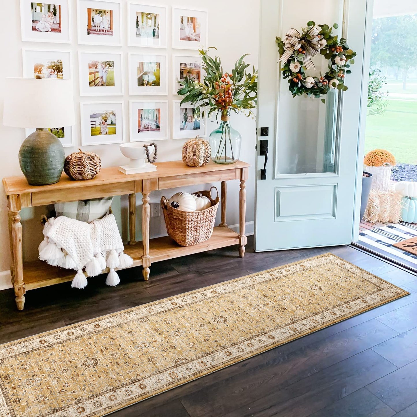 TOPRUUG Washable Runner Rug 2x7 - Hallway Runner Rug Kitchen Rugs and Mats Non Skid Washable Waterproof Carpet Runner for Living Room Bedroom Bathroom (Gold, 2X7)