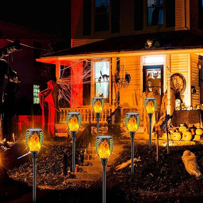 Upgraded 8 Pack Super Larger Size Solar Torch Lights with Flickering Flame, Extra Bright Solar Lights Halloween Decorations, Halloween Tiki Light Outdoor Waterproof for Garden Pathway Auto On and Off
