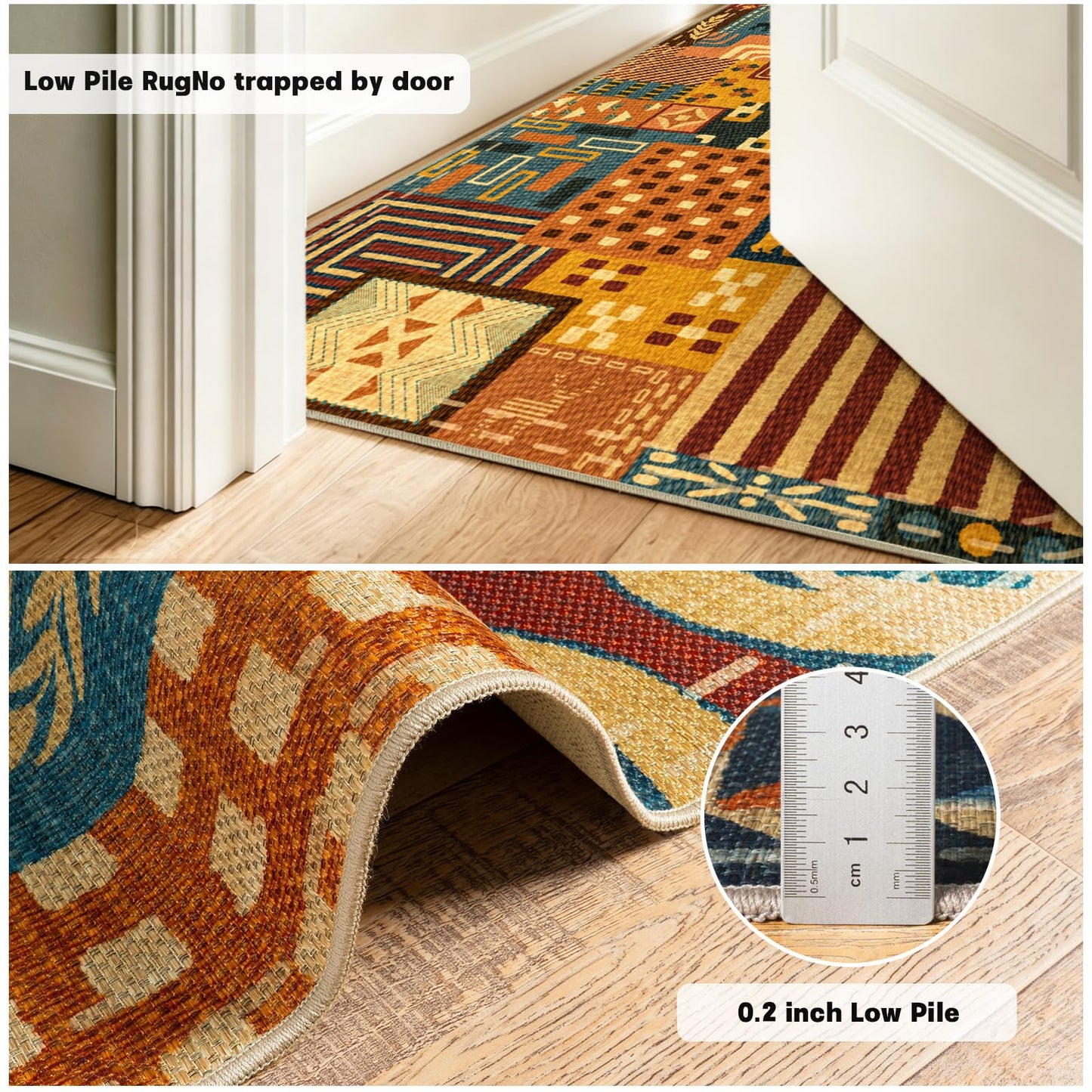 Quntue Washable Boho Easy Jute Area Rug for Living Room, 5x7 Farmhouse Patchwork Patio Rugs, Non Slip Southwestern Tan Indoor Outdoor Carpet for Balcony, Dining, Bedroom, Office, Balcony