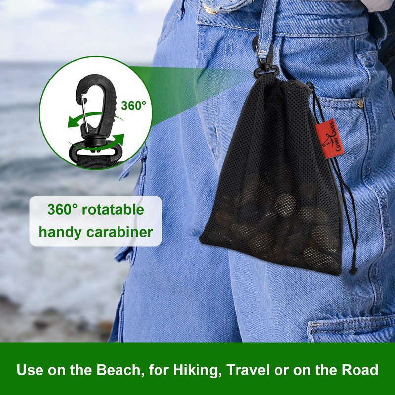 Mesh Foraging Bags with Clip, 4 Pack Drawstring & Toggle Closure Foraging Pouch for Rock Collecting, Mushroom Hunting, Beachcombing, Fastening Hook Nylon Harvesting Pouch for Adults Men Women 9"x12"