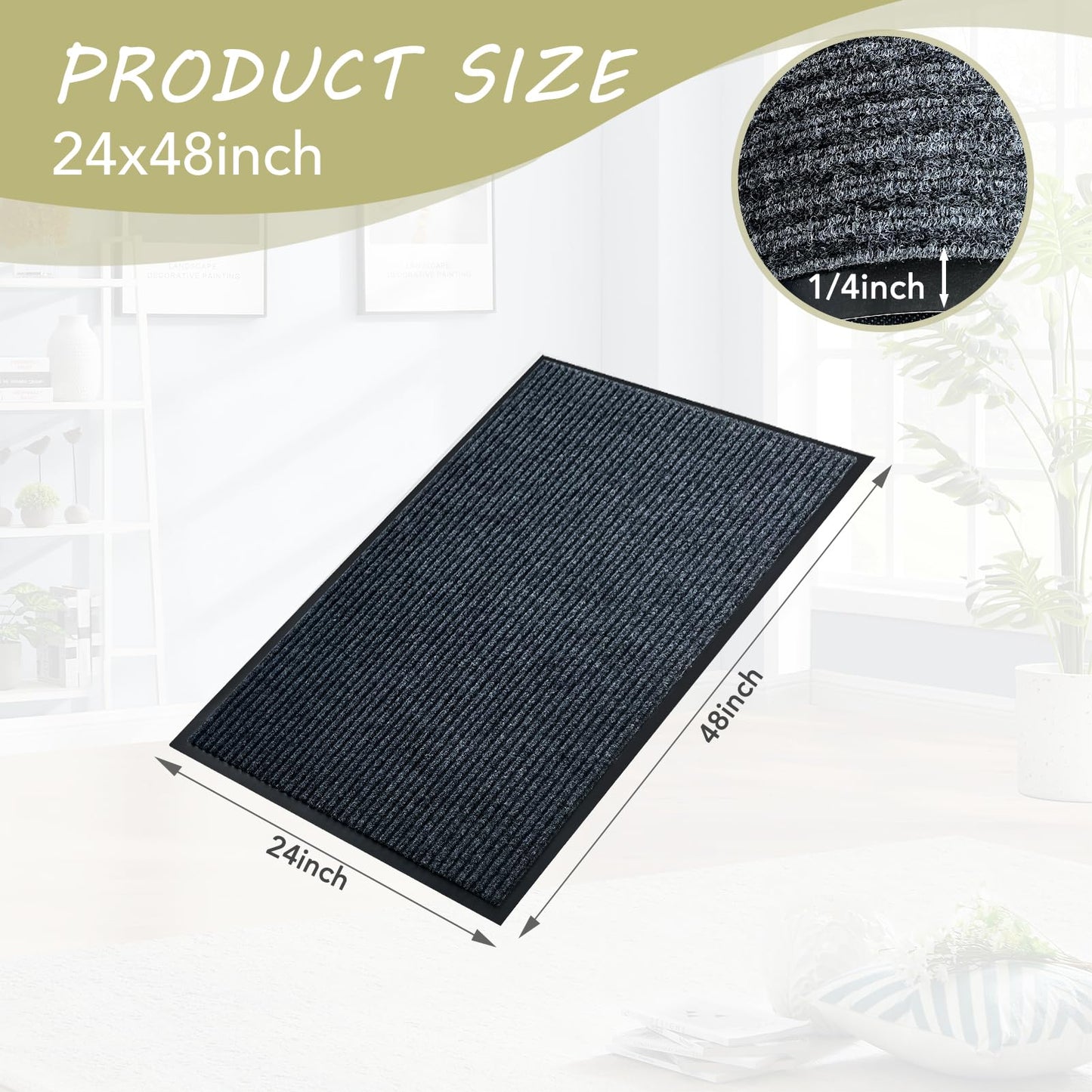Front Door Mat,2'x3'Indoor Outdoor Door Mat,Heavy Duty Durable Welcome,Commercial Floor Mats Inside Outside Entrance, Waterproof All-Season, All-Weather Non Slip Backing Doormat for Entryway,Black