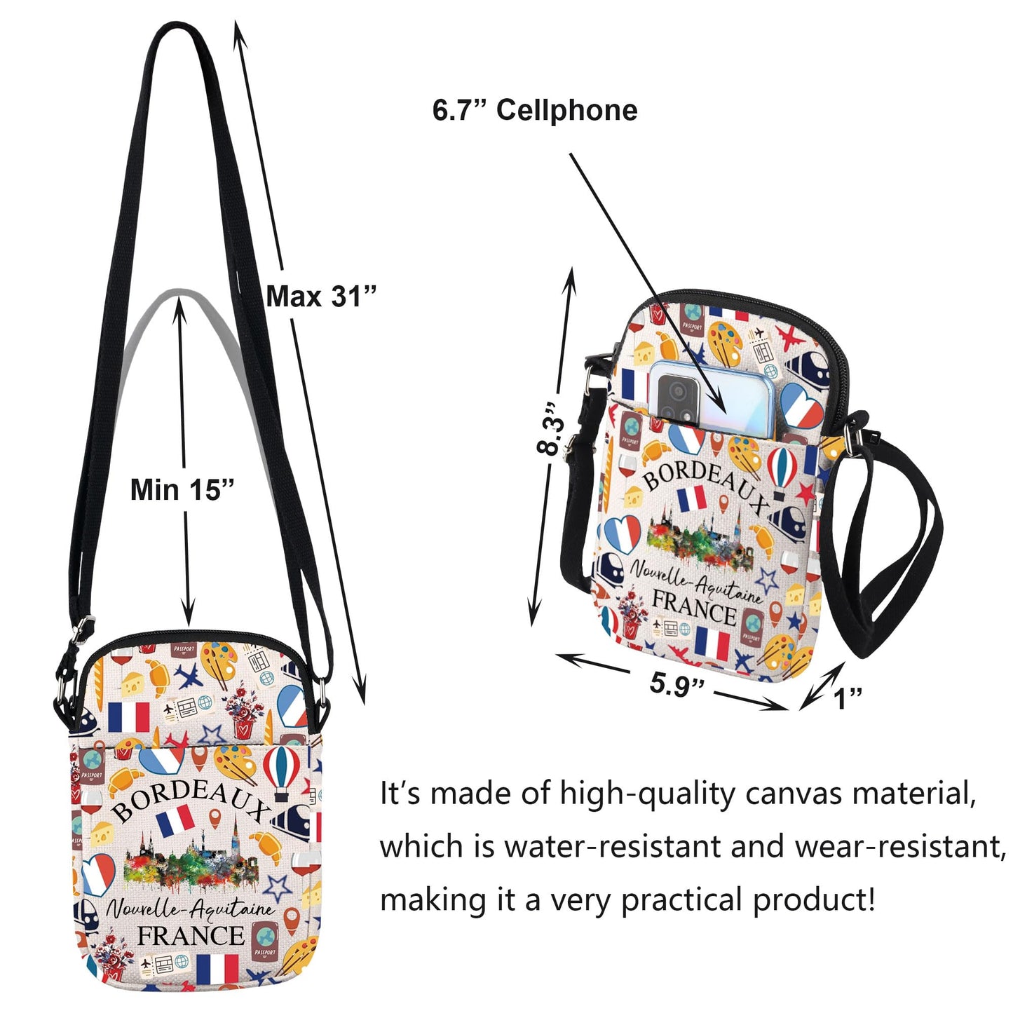 Bordeaux France Travel Shoulder Bag France City Bordeaux Souvenir French Travel Crarry On Bag European City Gift (BORDEAUX)