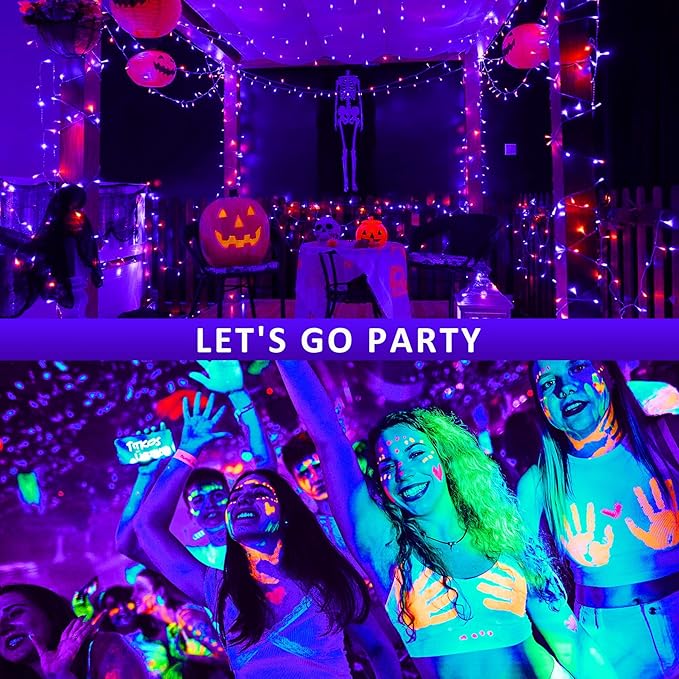 60W Black Lights, 2 Pack LED Blacklight Flood Light with Plug, IP66 Waterproof Black Lights for Glow Party, Stage Lighting, Body Paint, Fluorescent Poster, Neon Glow