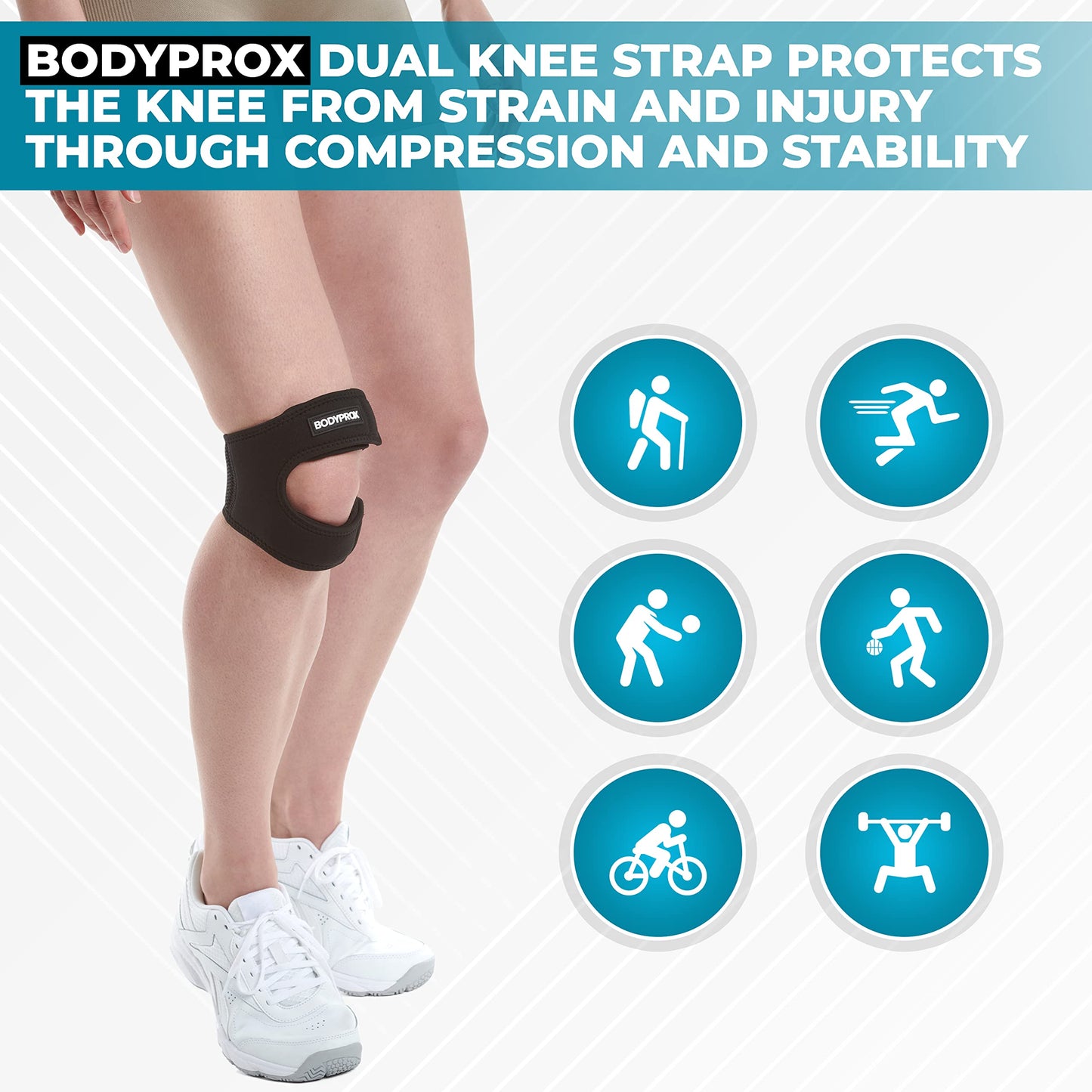 Bodyprox Patellar Tendon Support Strap (Small/Medium), Knee Pain Relief Adjustable Neoprene Knee Strap for Running, Arthritis, Jumper, Tennis Injury Recovery