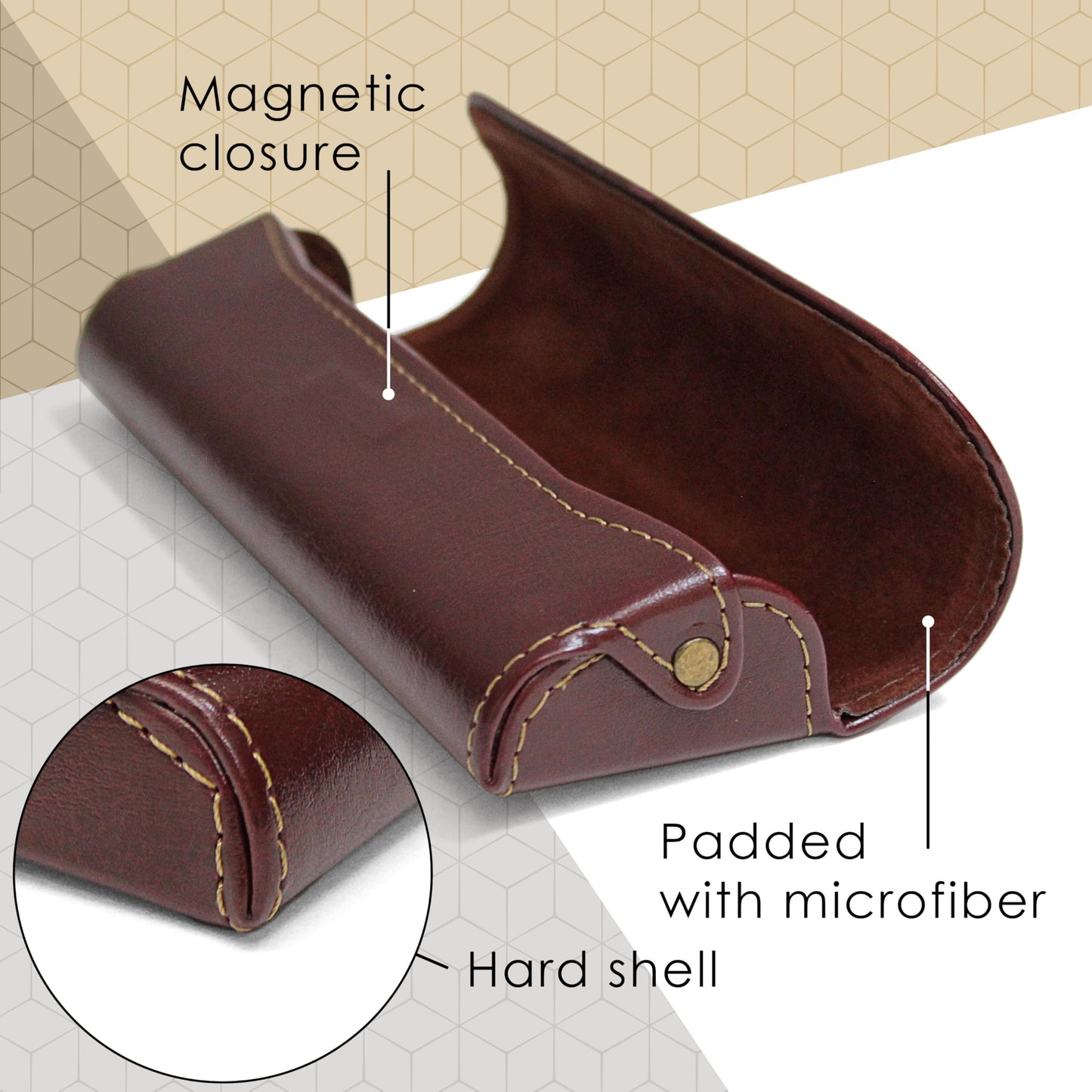 Orsus PU Leather Reading Glasses Hard Case Brown, Narrow Eyeglass Holder with Magnetic Closure & Felt Lining B10BR