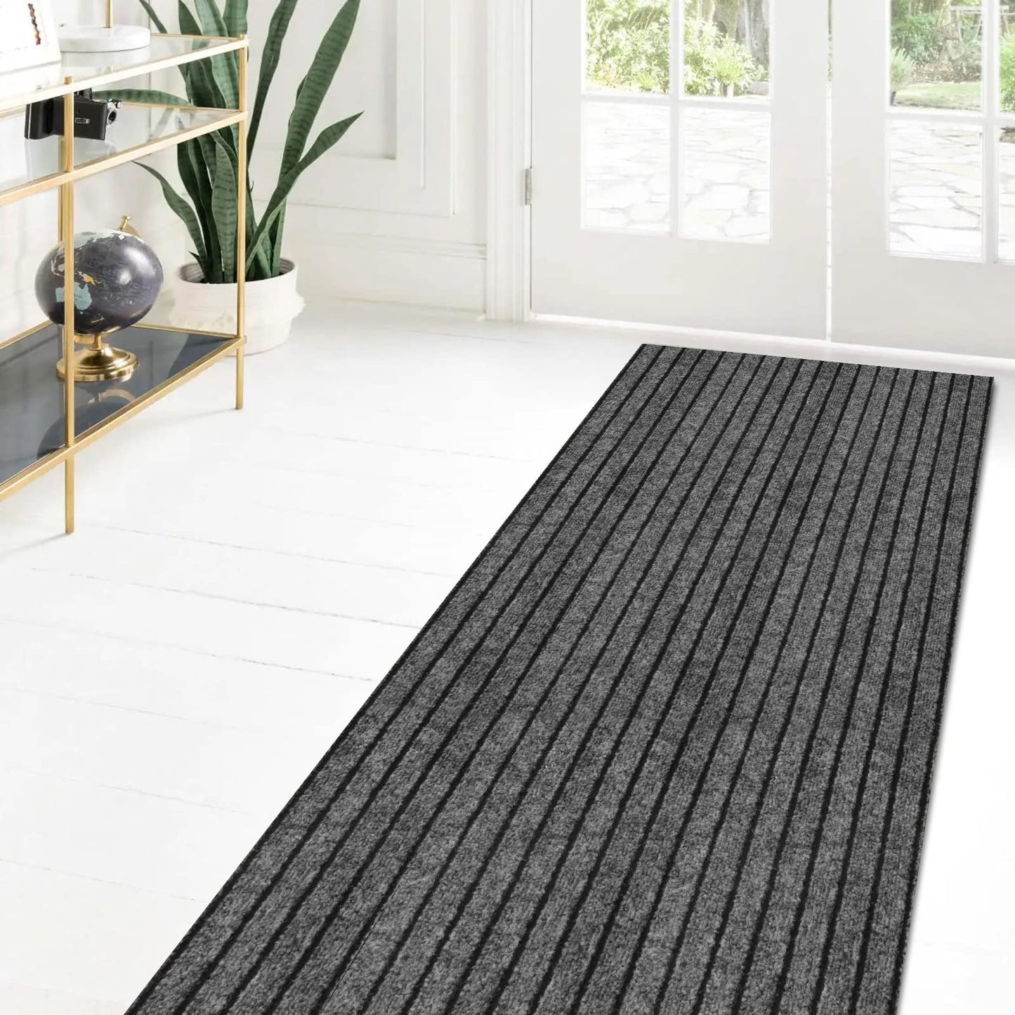 Custom Size Runner Rug 2 ft x 6 ft, 2-82ft Carpet Runners Hallway Entryway Kitchen Garage Laundry Room Area Rugs with Non-Slip Rubber Backing, Gray with Black Stripe