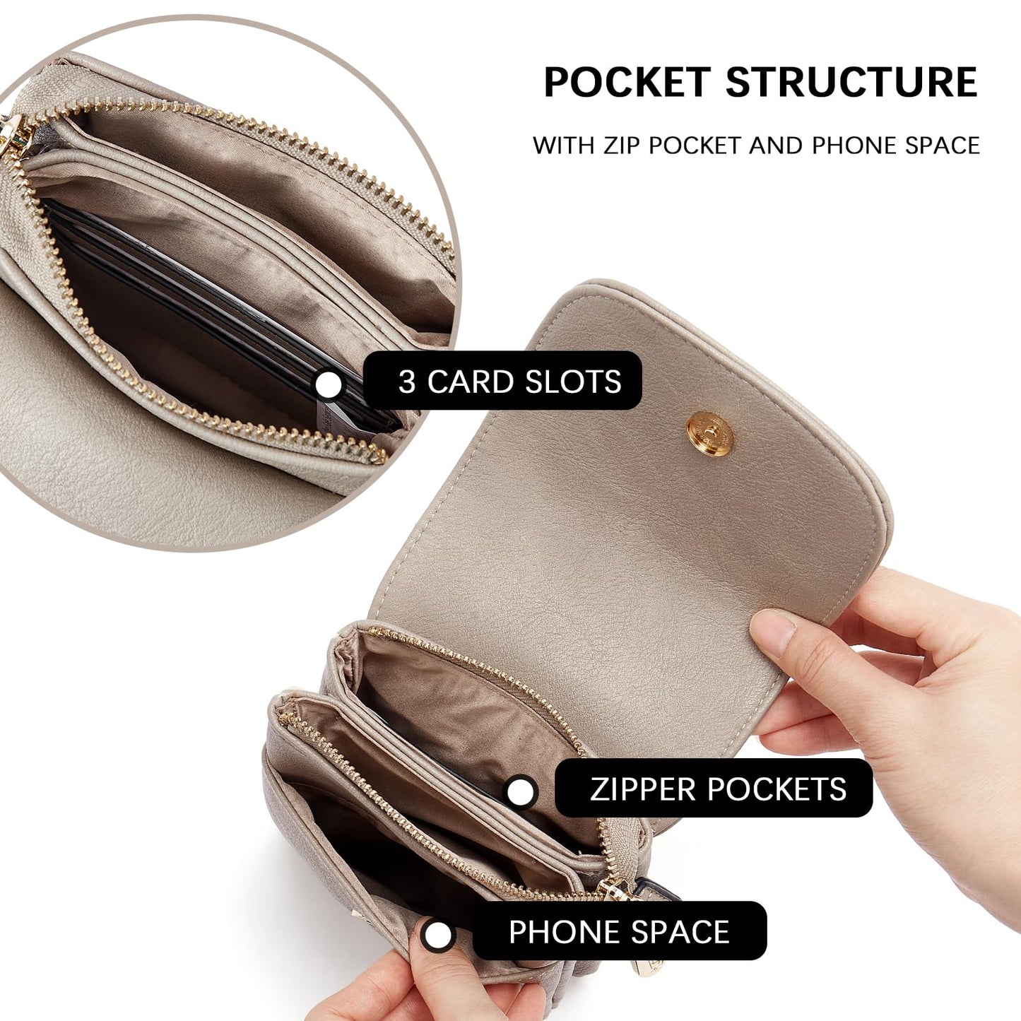 BOSTANTEN Vegan Leather Small Crossbody Bags for Women Designer Cell Phone Bag Wallet Purses Adjustable Strap Retro Grey