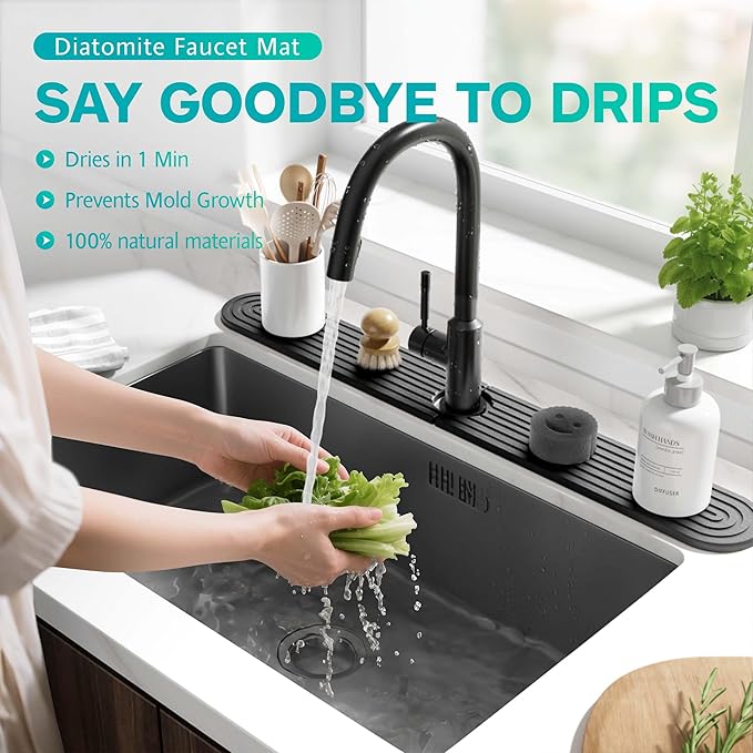 Stone Faucet Mat for Kitchen Sink – Diatomite Fast-Drying Stone Tray, Faucet