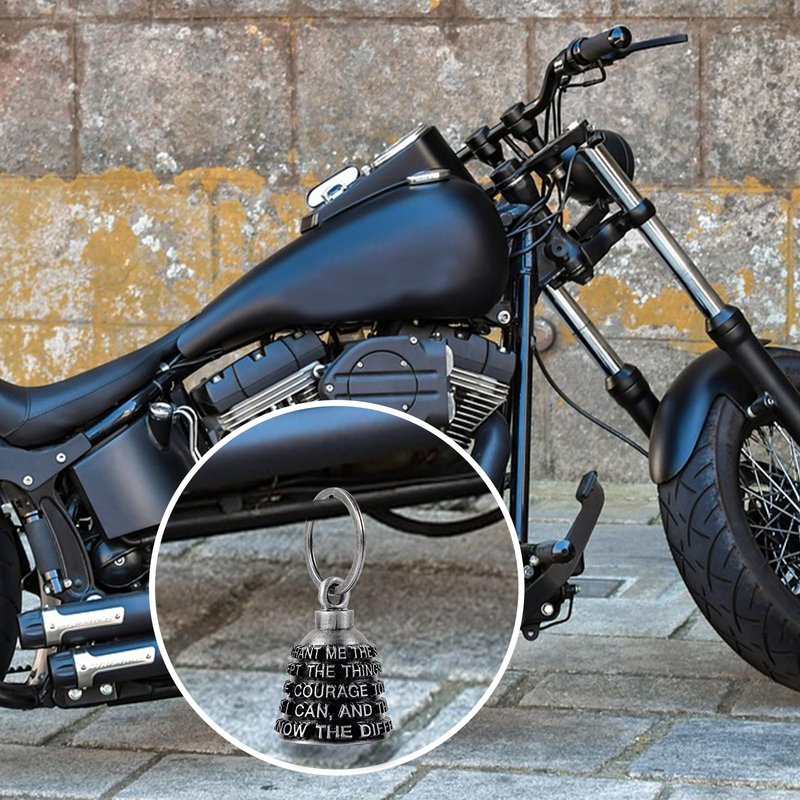 Motorcycle Bells for Biker Good Luck Riding Bells Guardian Biker Bells with Hanger Motorcycle Accessory or Keychain for Luck (God Grant me The Serenity, Courage and The Wisdom)
