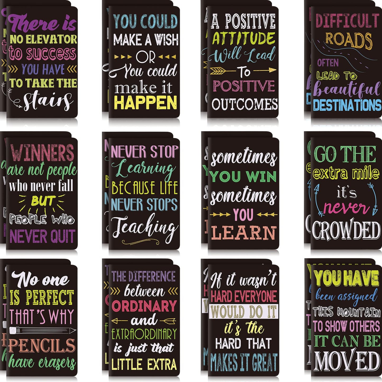 Outus 24 Pieces Mini Inspirational Notepads Motivational Small Pocket Journal Notebook Inspiring Note Pads Gift for School Office Travel Coworkers Supplies, 12 Styles (Classic Style)