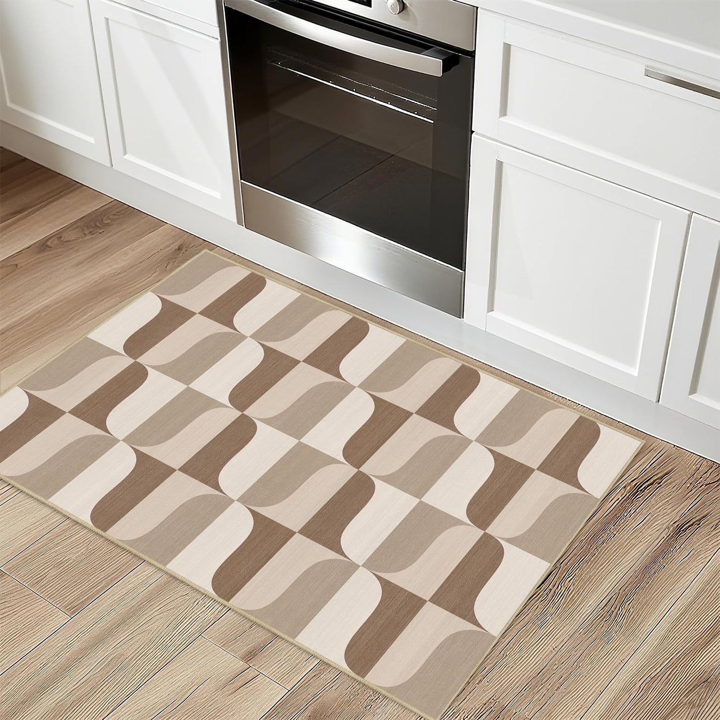Modern Geometric 2x3 Rug for Entryway Neutral Beige Brown Abstract Mid Century Modern Area Rug Machine Washable Door Mat Small Rugs Non-Slip Printed Low-Pile Floor Carpet for Bathroom Kitchen Laundry