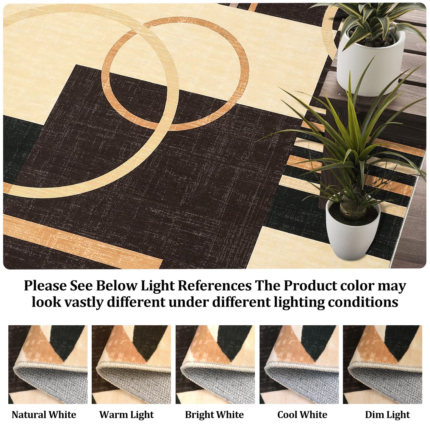 RUGSREAL Washable Rug 4x6 Abstract Circles Area Rugs Non Slip Floor Carpet Contemporary Soft Rug Low Pile Accent Rugs for Indoor Living Dining Room, Brown