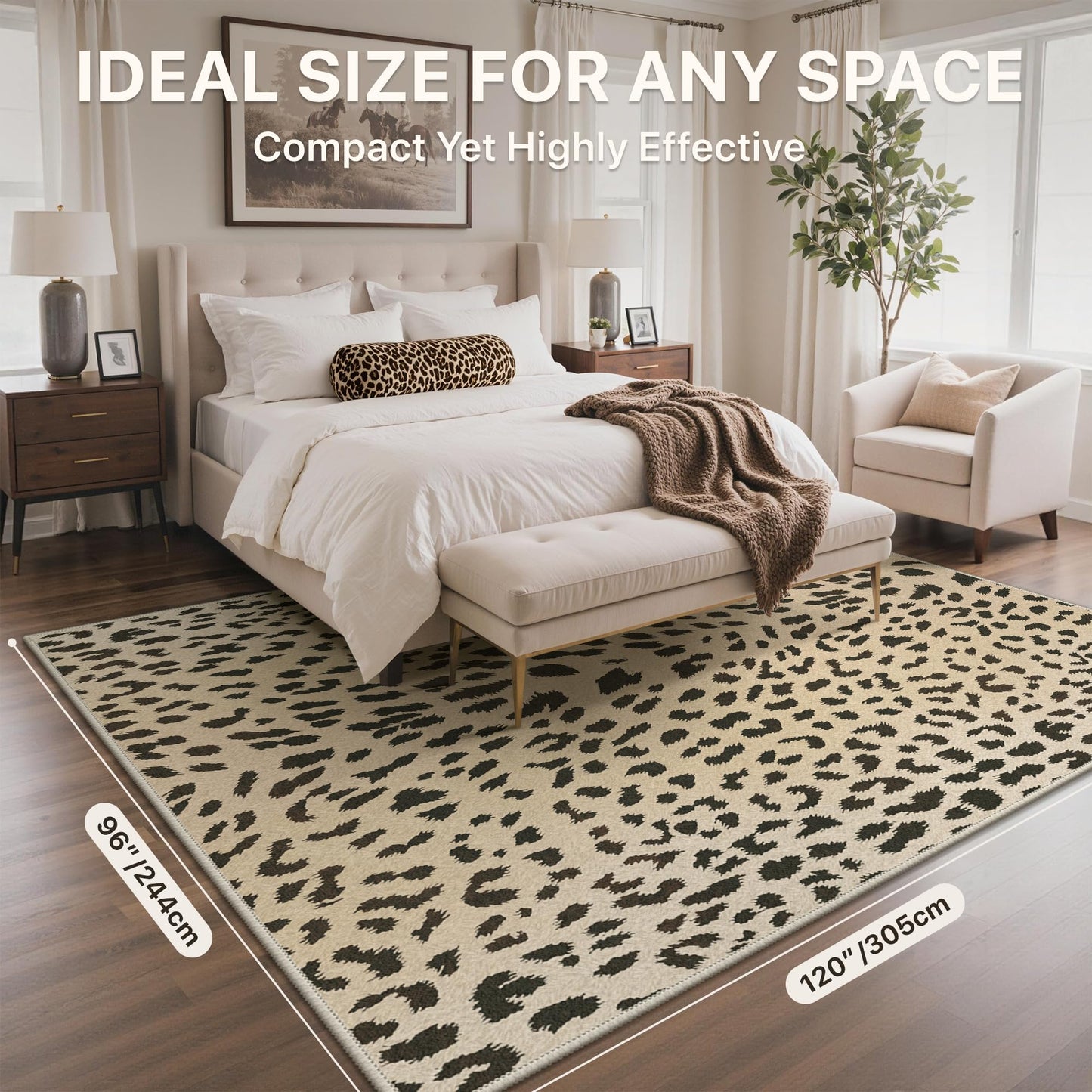 Bavni 8x10 Leopard Area Rugs for Living Room, Machine Washable Animal Rug Foldable Ultra-Thin Indoor Non Slip Brown Carpet Print Mat,Bedroom Dining Room Home Office,Leopard