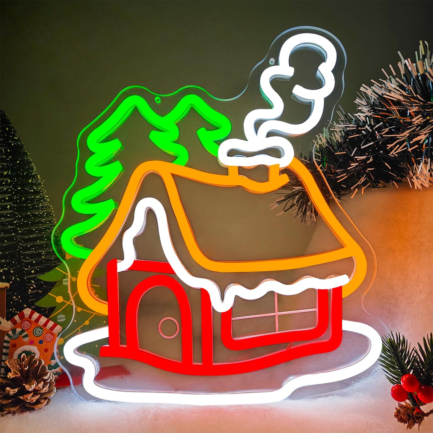 Christmas Neon Sign Christmas Village Houses Neon Sign for Wall Decor Winter House Led Signs Xmas Houses Village Neon Light Up Signs for Holiday Window Bedroom Party Home Living Room Decoration