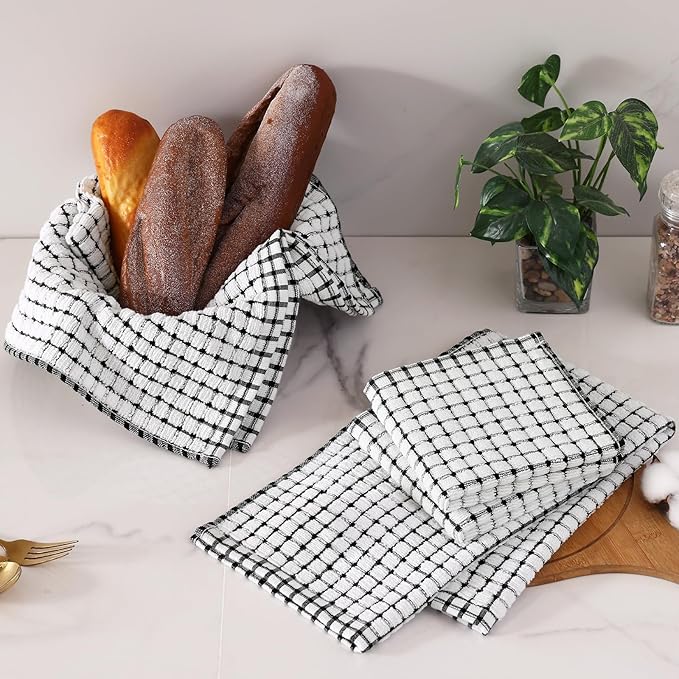 Homaxy Kitchen Towels and Dishcloths Set, 16 x 25 and 12 x 12 Inches, Super