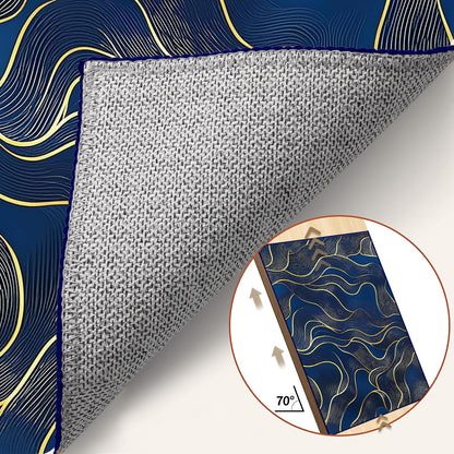 8x10 Area Rug Blue Gold Modern Rug for Living Room Indoor Machine Washable Abstract Rugs for Bedroom Ultra Soft Dining Room Large Carpet Non-Slip Non-Shedding Throw Rug for Home Office