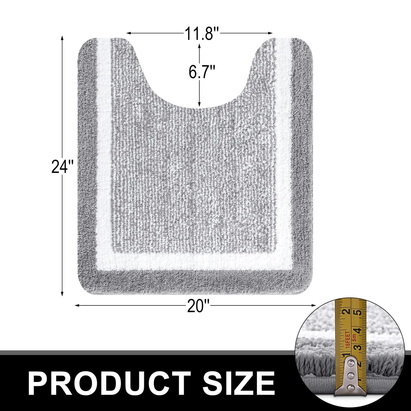 OLANLY Toilet Rugs U-Shaped 24x20, Extra Soft and Absorbent Microfiber Bathroom Rugs, Non-Slip, Machine Wash Dry, Plush Shaggy Contour Bath Mats for Toilet Base, Grey