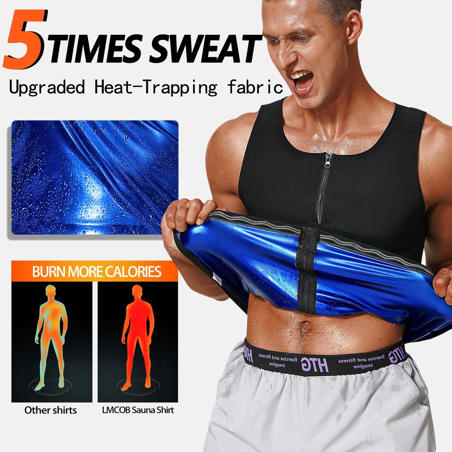 LMCOB Sauna Vest for Men Waist Trainer Vest with Zipper Workout Sauna Suit with Adjustable Waist Trimmer Belt(LYBH10072-01-L)