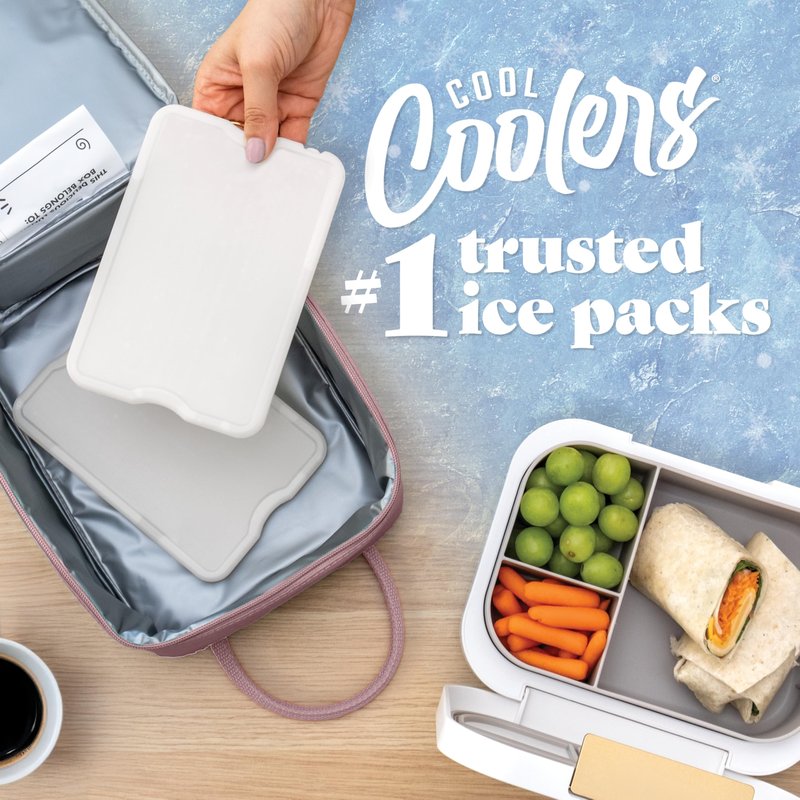 Cool Coolers by Fit & Fresh XL Slim Ice Packs, Quick Freeze Reusable Ice Packs for Lunch Boxes & Coolers, Long-Lasting, Space Saving Cooler Ice Packs, Ivory, 4Pk