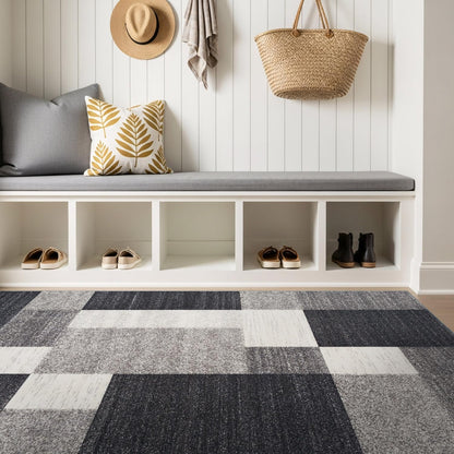 Rugshop Gray Modern Geometric Boxes Non-Slip Area Rug Non-Shedding for Dining Room, Bedroom and Living Room, 4' x 6'