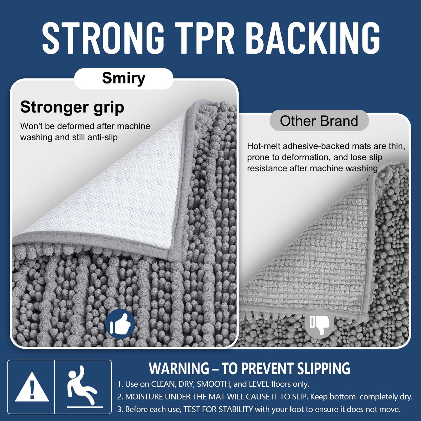 Smiry Bathroom Toilet Rugs U Shaped 24x20, Extra Soft Absorbent Non Slip Rubber Backing Chenille Contour Bath Rugs for Toilet, Machine Washable Contoured Bath Mats, Grey