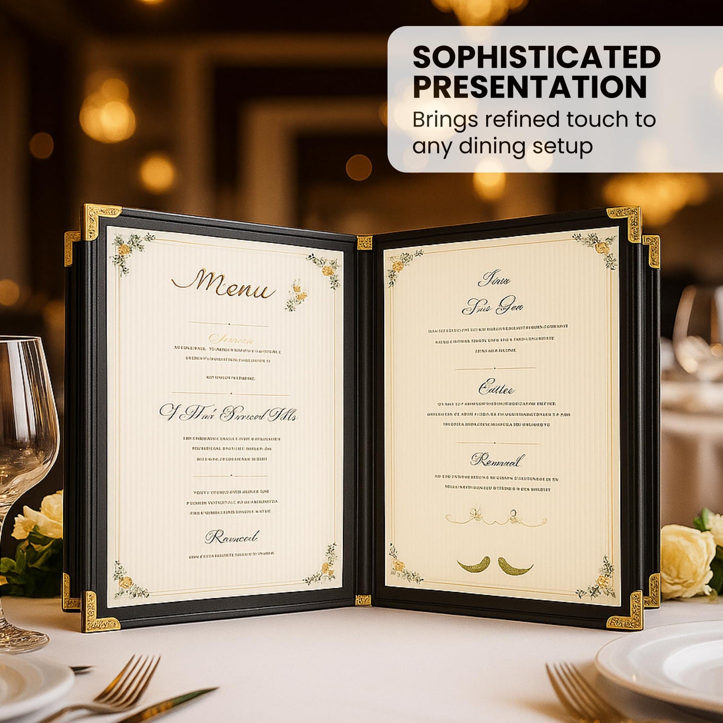 Juvale 24 Pack Clear Restaurant Menu Covers - 8.5 x 11 in Bifold Holders with Double Panels, Black PU Leather & Brass Corners, Durable PVC - Stylish Menu Holders for Restaurants, Cafes & Food Trucks