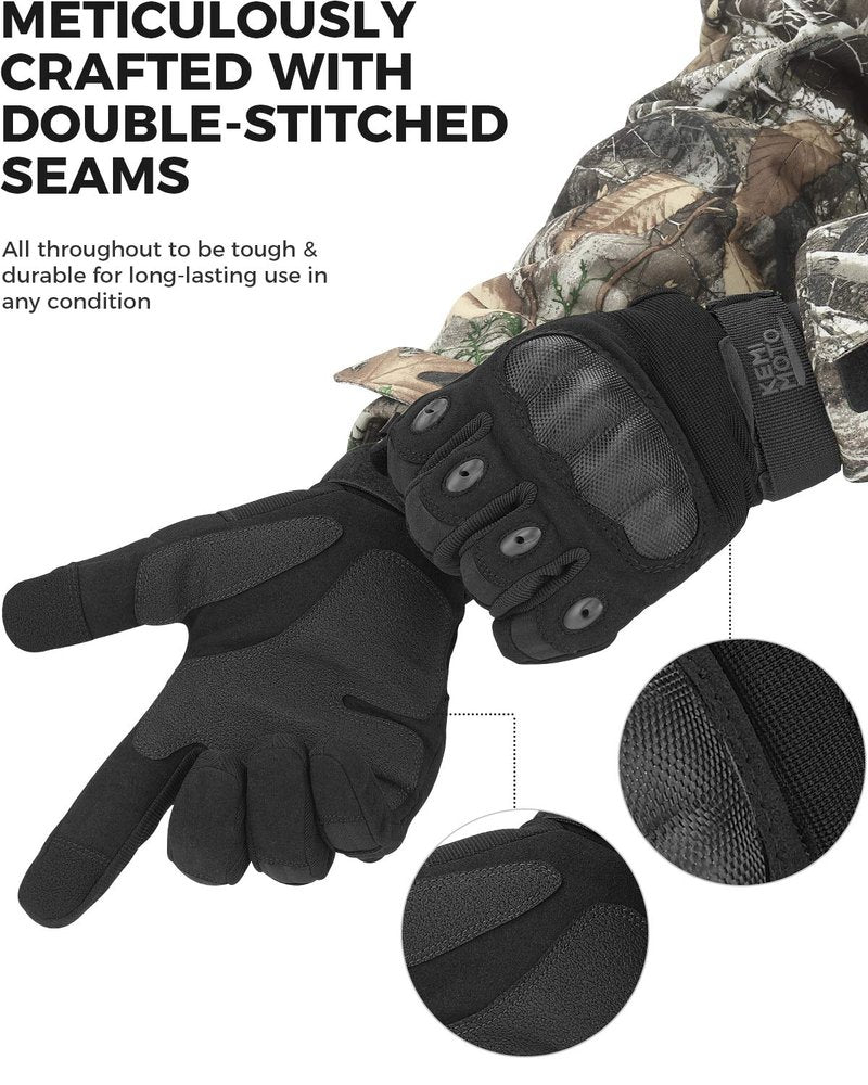 KEMIMOTO Tactical Gloves for Men, Touchscreen Motorcycle Gloves with Hard Shell & Palm Padding for Sports Motorcycle Cycling Tactical Airsoft Paintball Hunting Hiking Camping Climbing (Black,XX-Large)