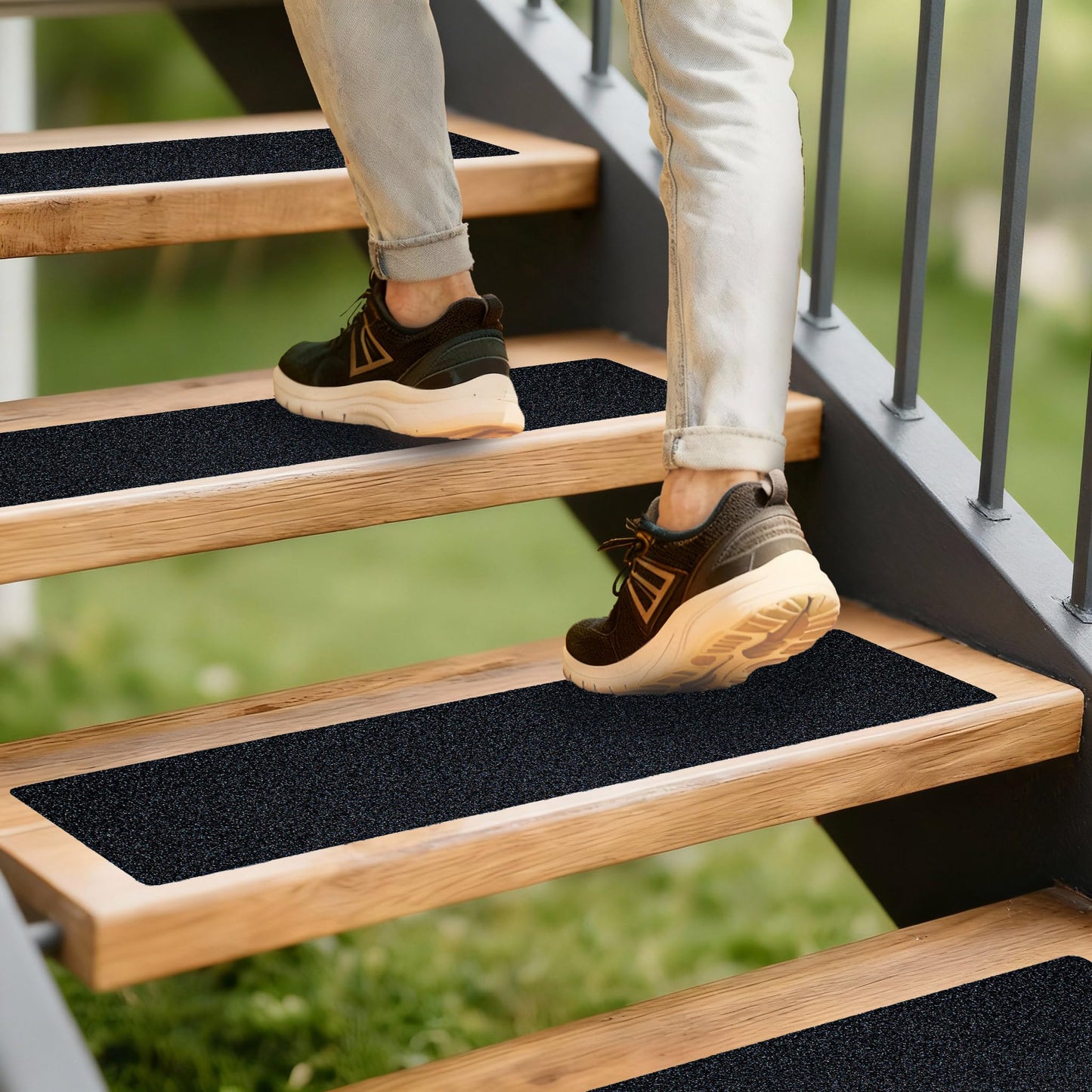 LifeGrip Outdoor Stair Treads Non-Slip 12 Pack, 6"X30" Waterproof Grip Tape for Wooden Steps, Deck, Porch - 80-Grit Adhesive Strips for Dogs, Kids & Elderly Safety