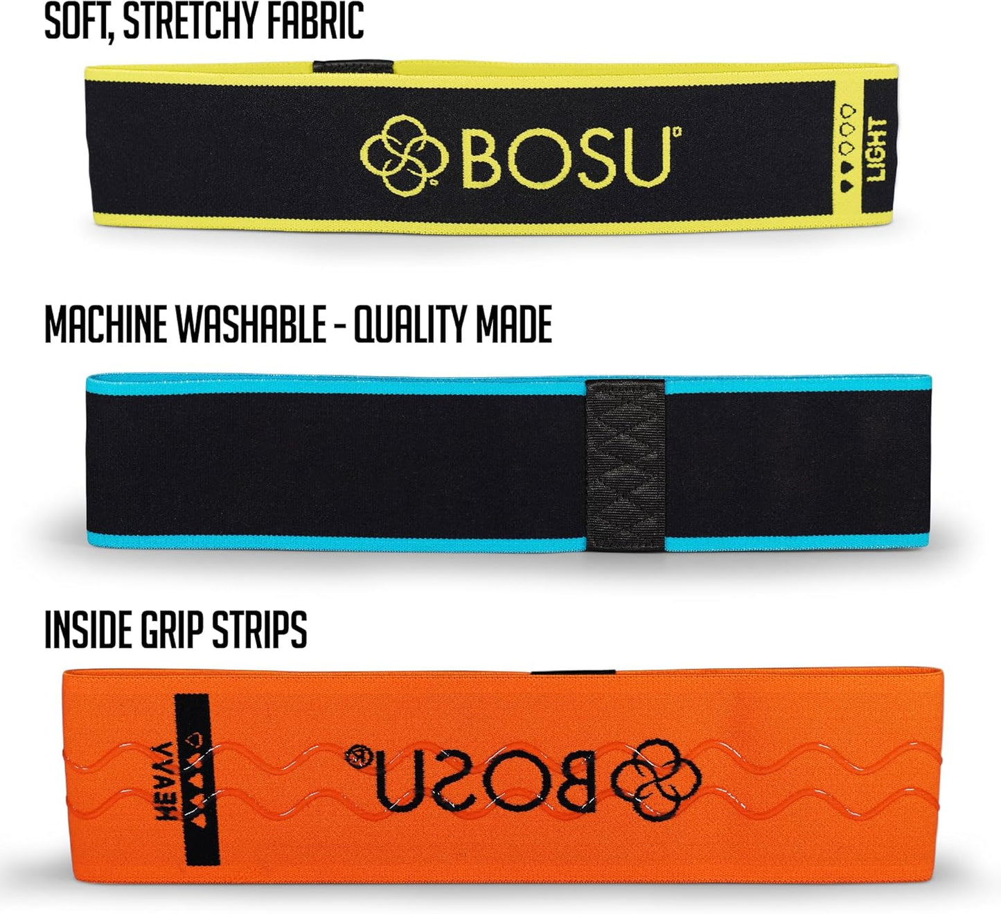 Bosu Fabric Resistance Bands (3 Pack), Multi (72-6920)