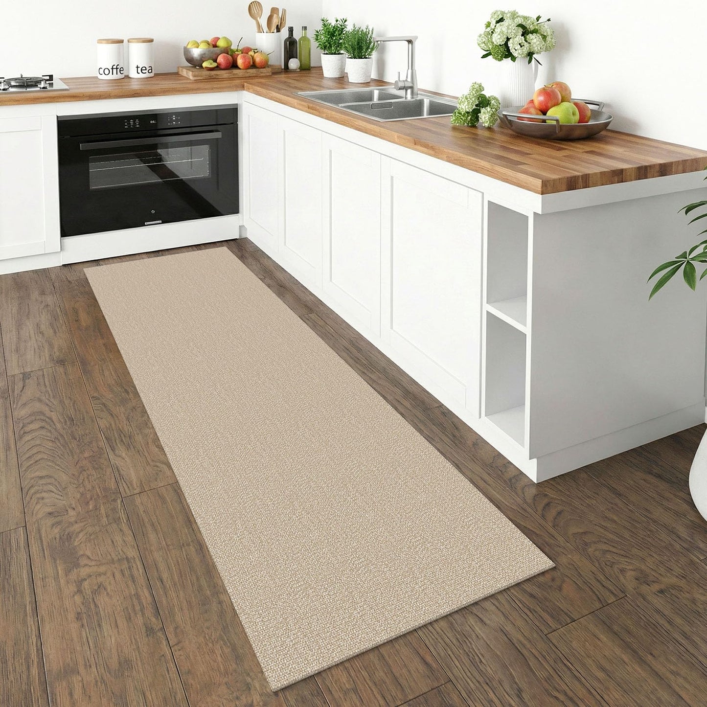 Lansny Washable Runner Rug 2x6 Runners for Hallway Braided Cotton Entryway Runner with Non Slip Backing Indoor Carpet Runners for Kitchen Bedroom, Khaki/Beige