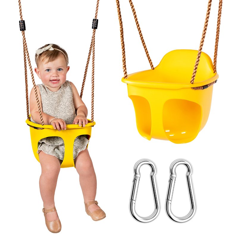 Acorn Adventures Toddler Swing Seat – Baby Bucket Swing for Outdoor Backyard & Porch, Adjustable Ropes, Easy Install, Weather-Resistant HDPE - Yellow