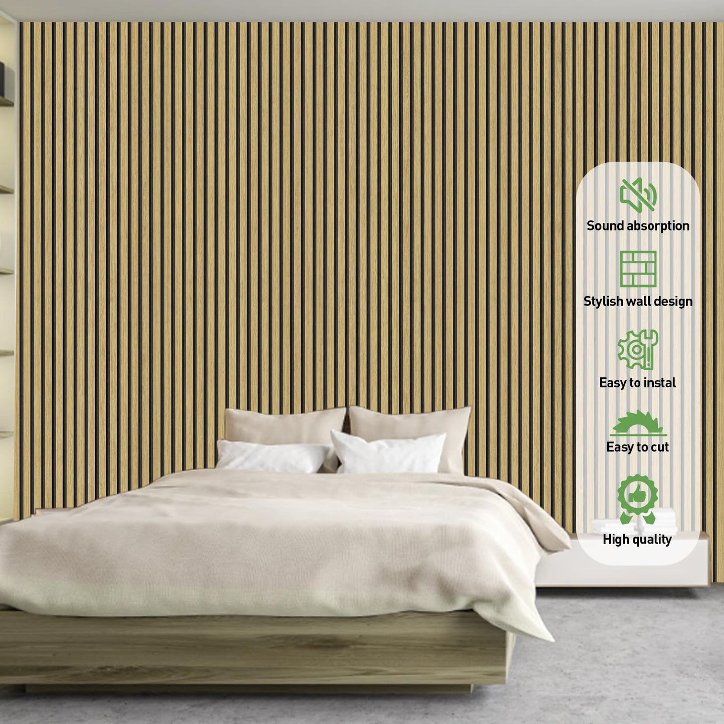 Wood Panels for Wall, 4 Pack 54" x 23.6" Acoustic Wall Panels, Wood Slat Wall Panel, Soundproof 3D Fluted Panels for Interior Wall Decor, Living Room, Bedroom, Oak