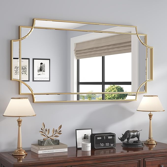 Bathroom Mirror for Wall Gold Farmhouse Wall Vanity Mirror for Over Sink Wood Framed Beveled Mirrors Deco（24 * 48IN/Gold）
